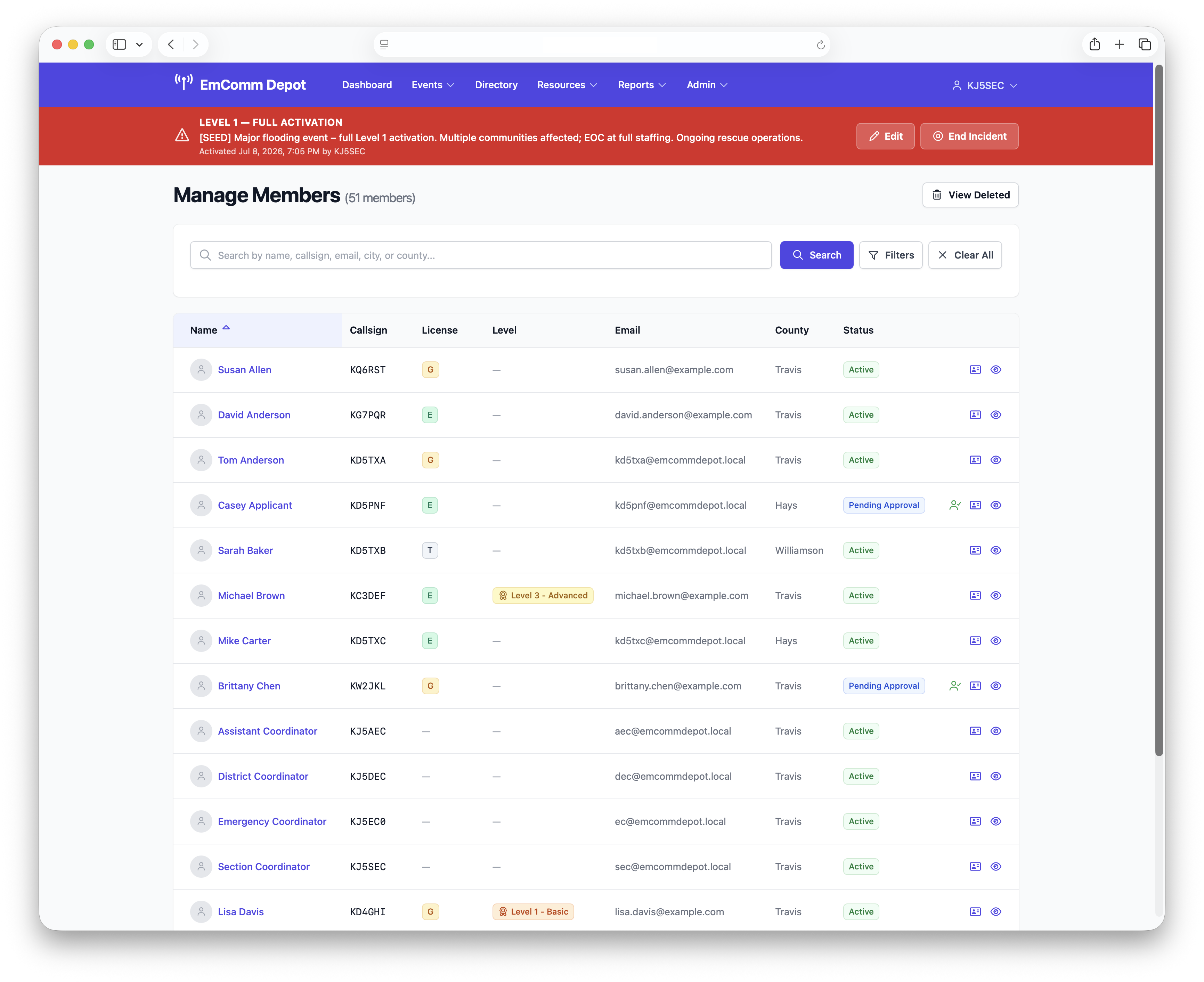 Emcomm Dashboard screenshot