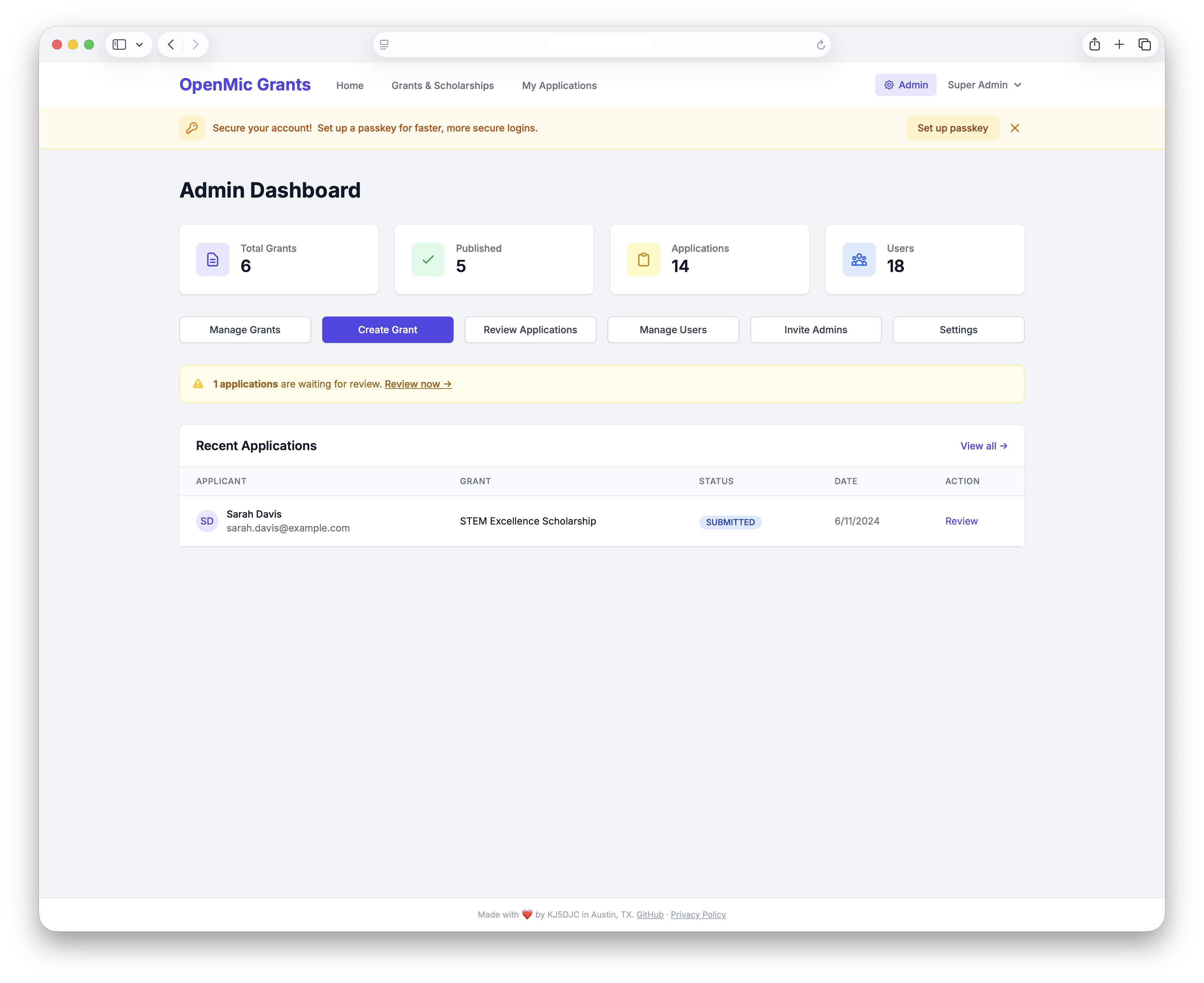 Grant Manager screenshot